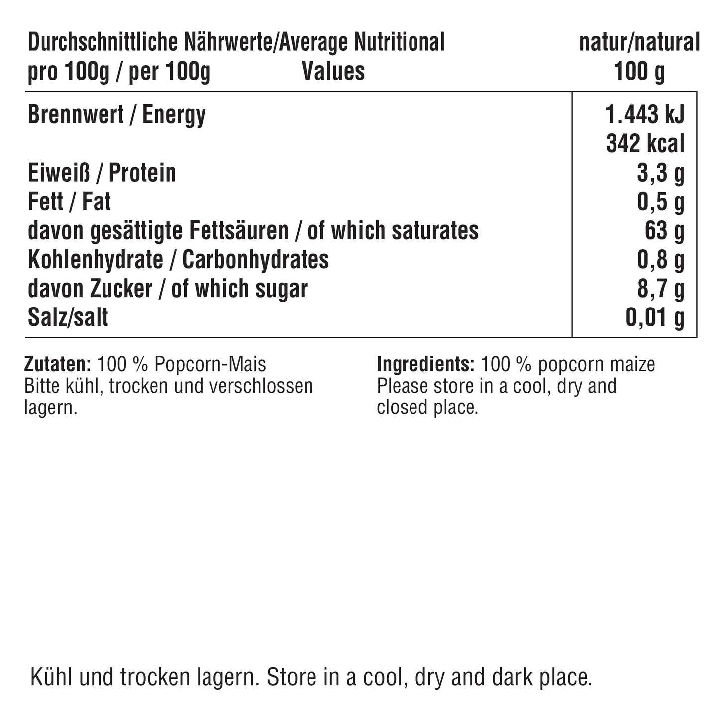 2x 500g Popcorn-Mais (15,90 € / 1 kg) inkl. 7% MwSt.