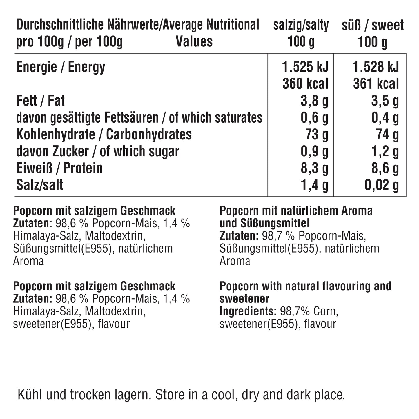 2x 500g Popcorn-Mais (15,90 € / 1 kg) inkl. 7% MwSt.