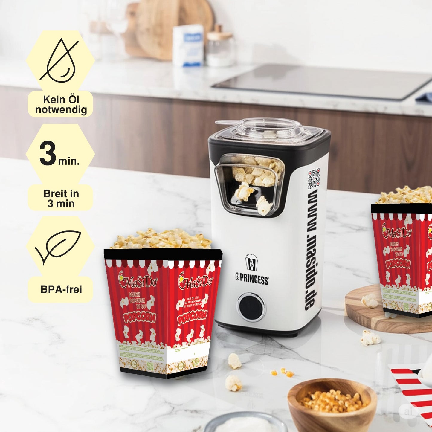 Popcorn-Maschine Kombi-Set – inkl. süßer & salziger Popcorn-Mais aus Deutschland + Becher | MaSiDo