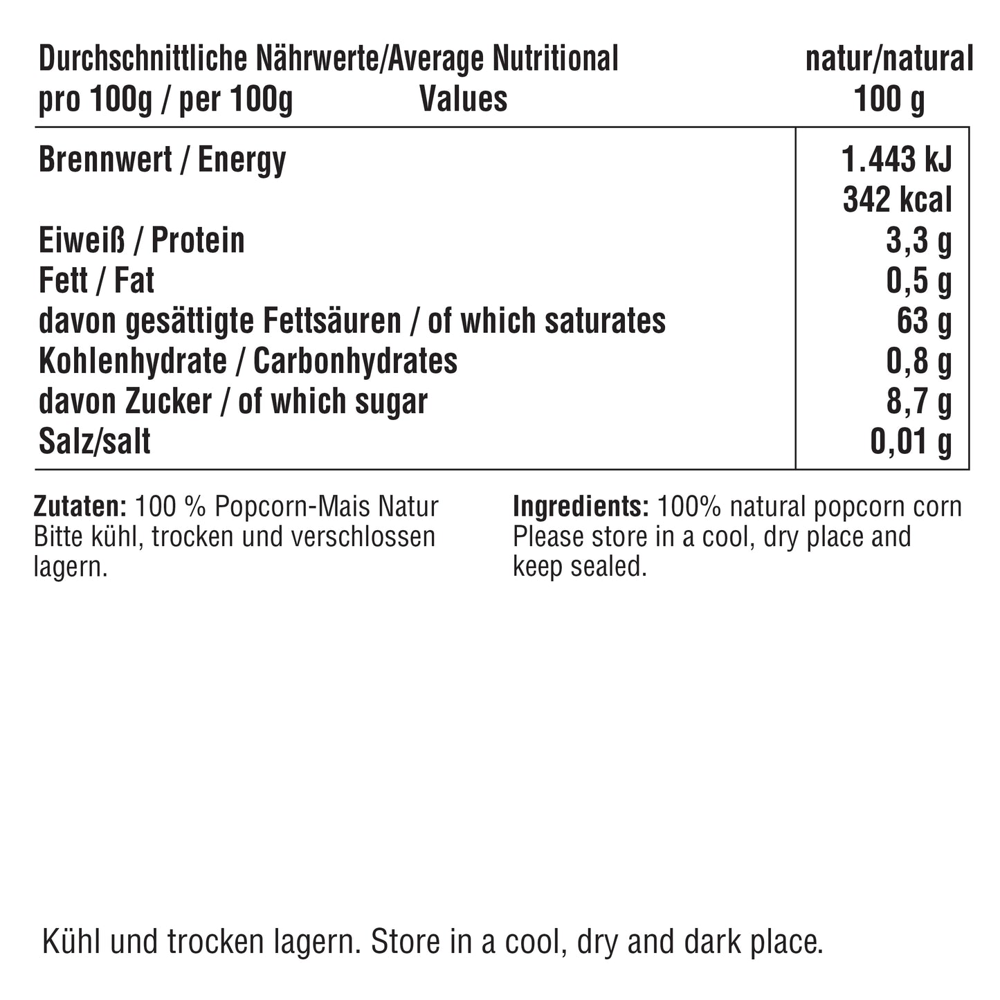 2×500 g Popcorn-Mais – Natur: 5,50 €/kg | Süß & Salzig: 7,30 €/kg                 – inkl. 7 % MwSt.